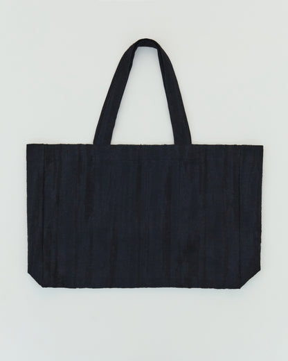 Tote-all, black, cotton–rayon–linen blend, natural texture