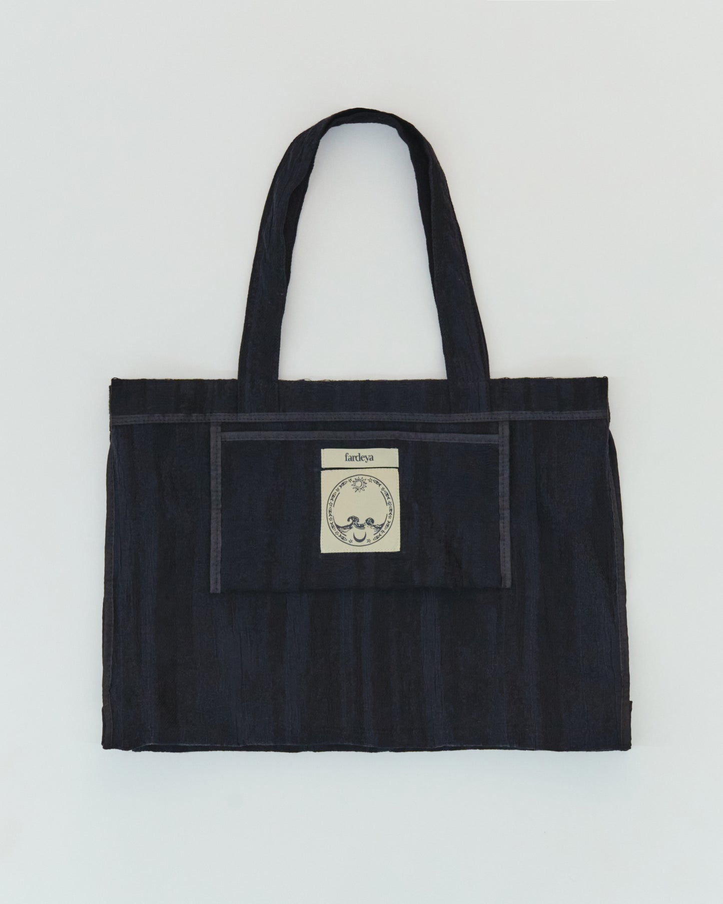 Tote-all, black, cotton–rayon–linen blend, natural texture
