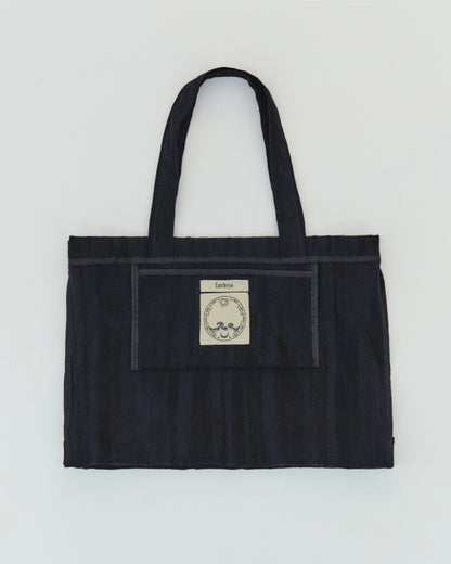 Tote-all, black, cotton–rayon–linen blend, natural texture