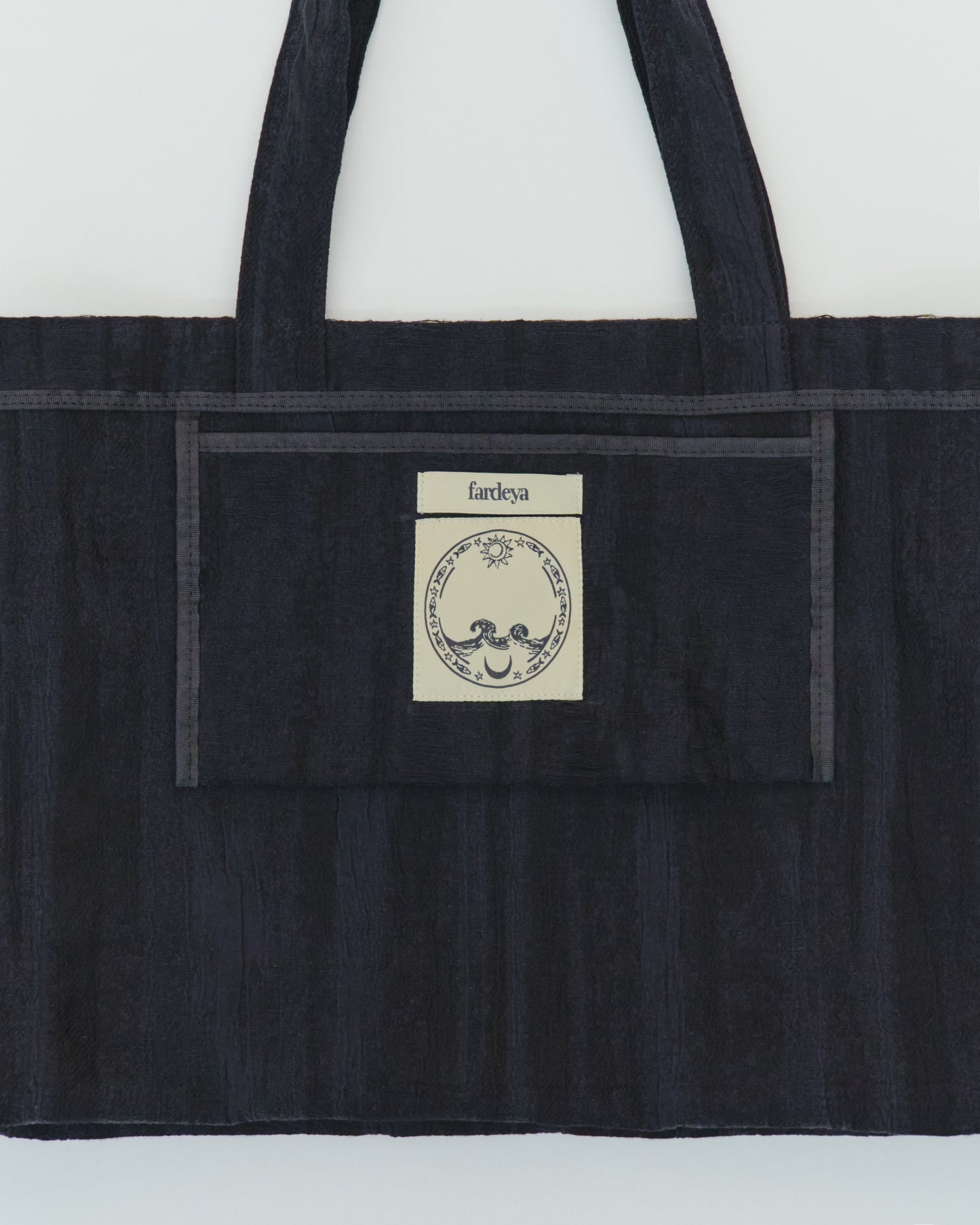 Tote-all, black, cotton–rayon–linen blend, natural texture