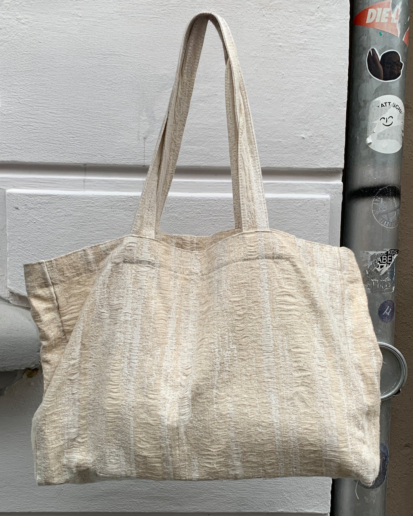 Tote-all, ecru, cotton–rayon–linen blend, natural texture